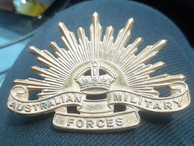 Vintage Australian Military Forces Rising Sun Badge WWI/WWII Era Military Collectible Pin
