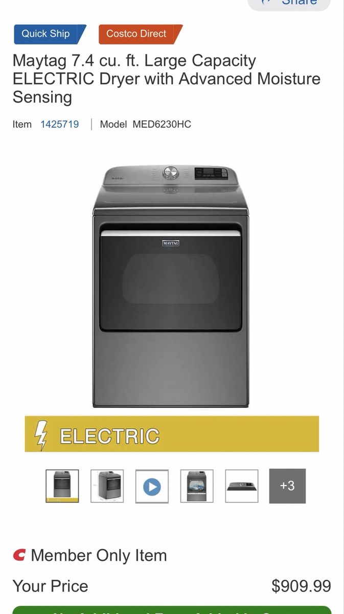 Maytag MED6230HC 7.4 cu. ft. Large Capacity Electric Dryer with Advanced Moisture Sensing