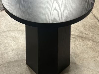 Modern Black Wooden Round Accent Table with Hexagonal Pedestal Base