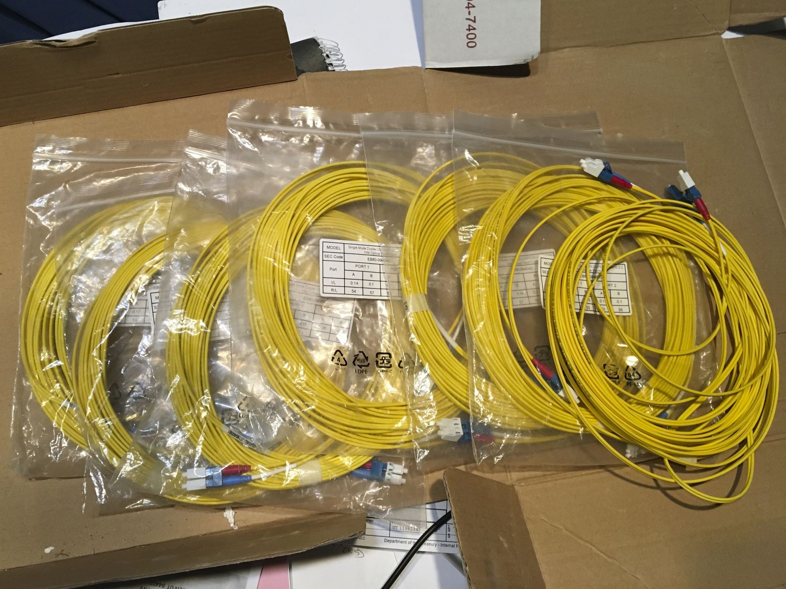 LOT OF 7 10m FIBER OPTIC PATCH CABLES