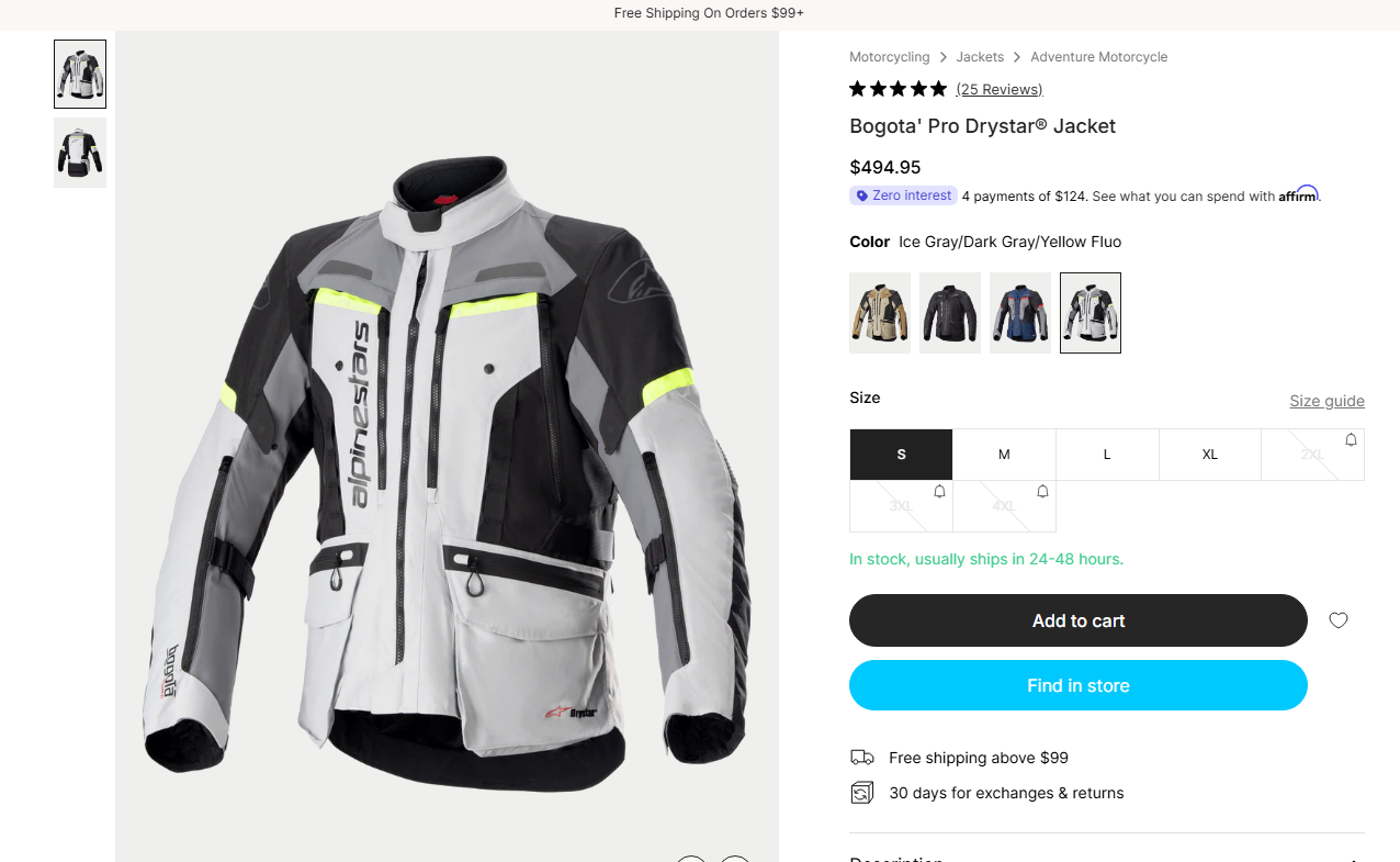 Adventure Motorcycle Jacket - Alpinestars Bogota Pro - XXL