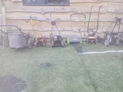 Used Lawn Mowers and Yard Equipment - edgers, tillers, mowers, water tank, electric rake, waterpumps,