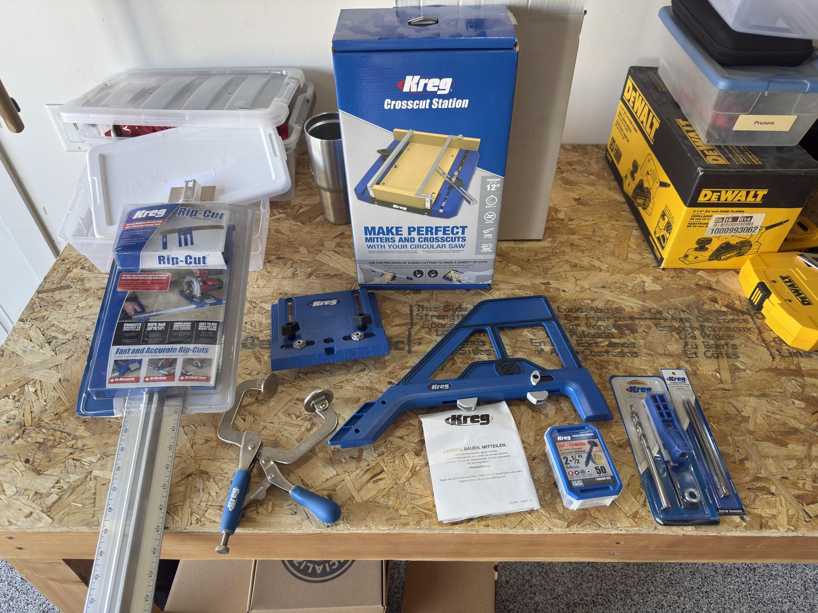 Kreg Woodworking Bundle: Crosscut Station, Rip-Cut, Pocket-Hole Jig, and Face Clamp