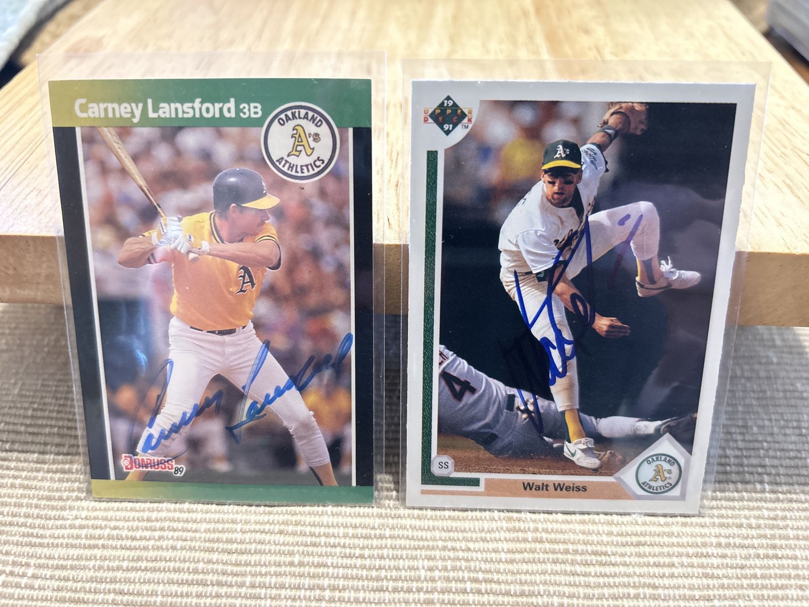 Walt Weiss & Carney Lansford Autograph Oakland Athletics Hand Signed Auto MLB Cards