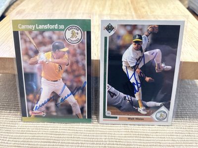Walt Weiss & Carney Lansford Autograph Oakland Athletics Hand Signed Auto MLB Cards