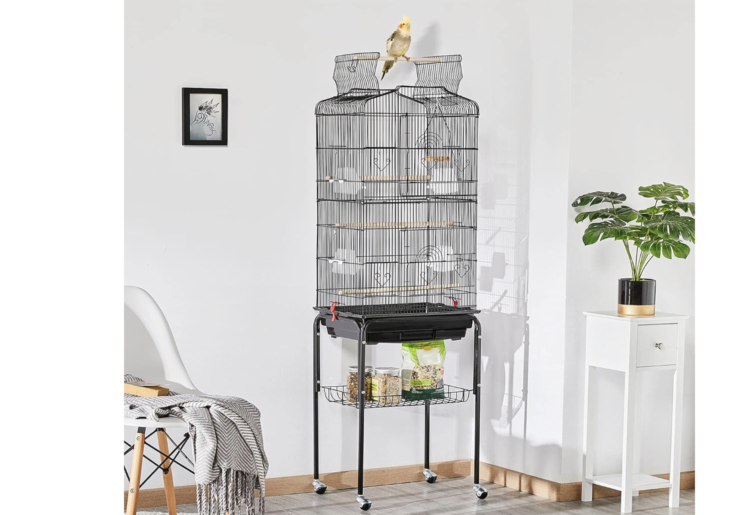 Brand new 64'' Bird Cage, Open Top Parakeet Cage w/Slide-Out Tray, Feeders, Detachable Rolling Stand