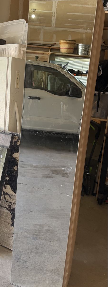 Mirror Door Tall Cabinet with Glass Shelves - Light Wood Finish 12x16x76
