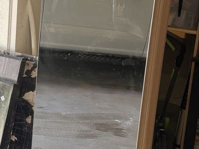 Mirror Door Tall Cabinet with Glass Shelves - Light Wood Finish 12x16x76