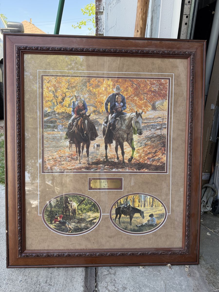 Quality Time by Tim Cox ‘97 Signed Western Framed Art 3 piece Set