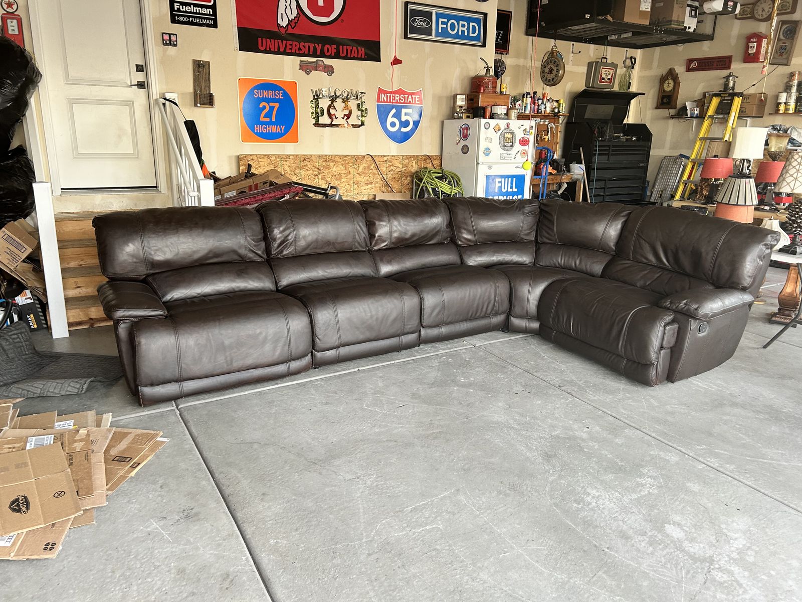 5 Piece Elevations Vegan Leather Recling Sectional