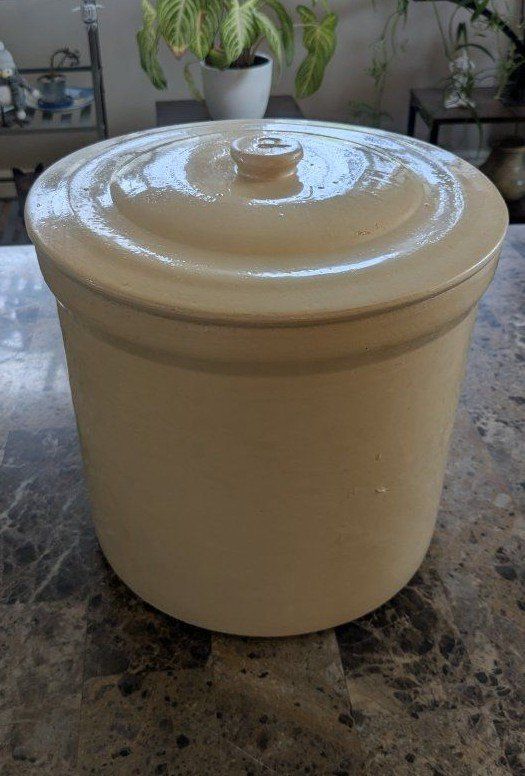 Antique Crock #2 with button knob lid MAKE OFFER