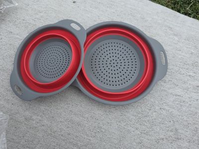 Collapsible Silicone Colander Strainer Set (Red & Grey) - 2 Pack