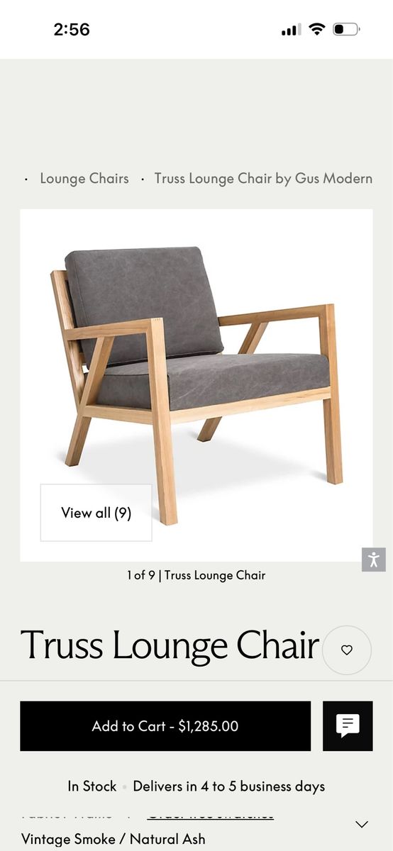Gus Modern Truss Lounge Chair in Vintage Smoke / Natural Ash