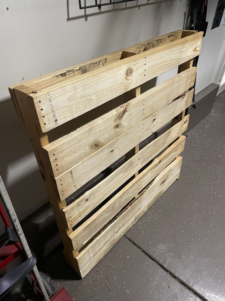 ***Free***Standard Wood Pallet - Used for Shipping or DIY Projects. 4’x4’x6.5”.  Heavy duty.