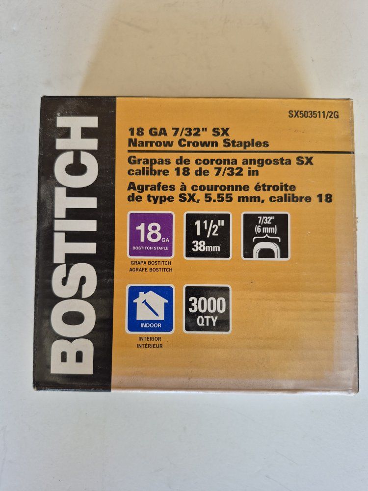 Bostitch 18 GA 7/32" SX Narrow Crown Staples 1-1/2" 3000 Qty