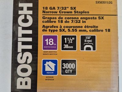 Bostitch 18 GA 7/32" SX Narrow Crown Staples 1-1/2" 3000 Qty
