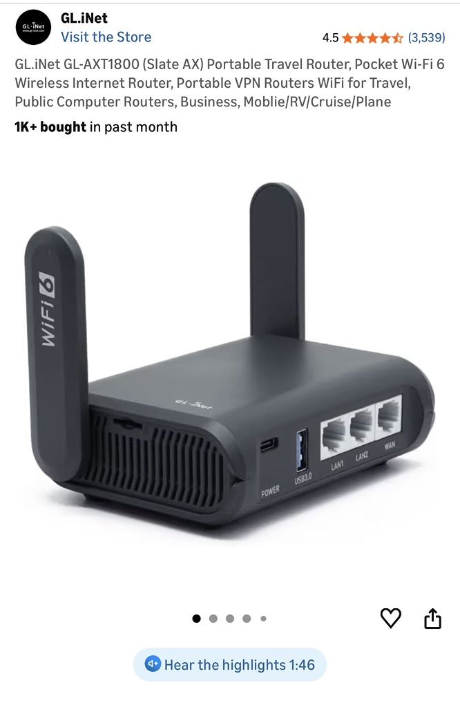 Gli.net GL-AXT1800 (Slate AX) Travel Router