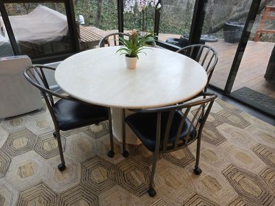 Round Travertine table with chairs