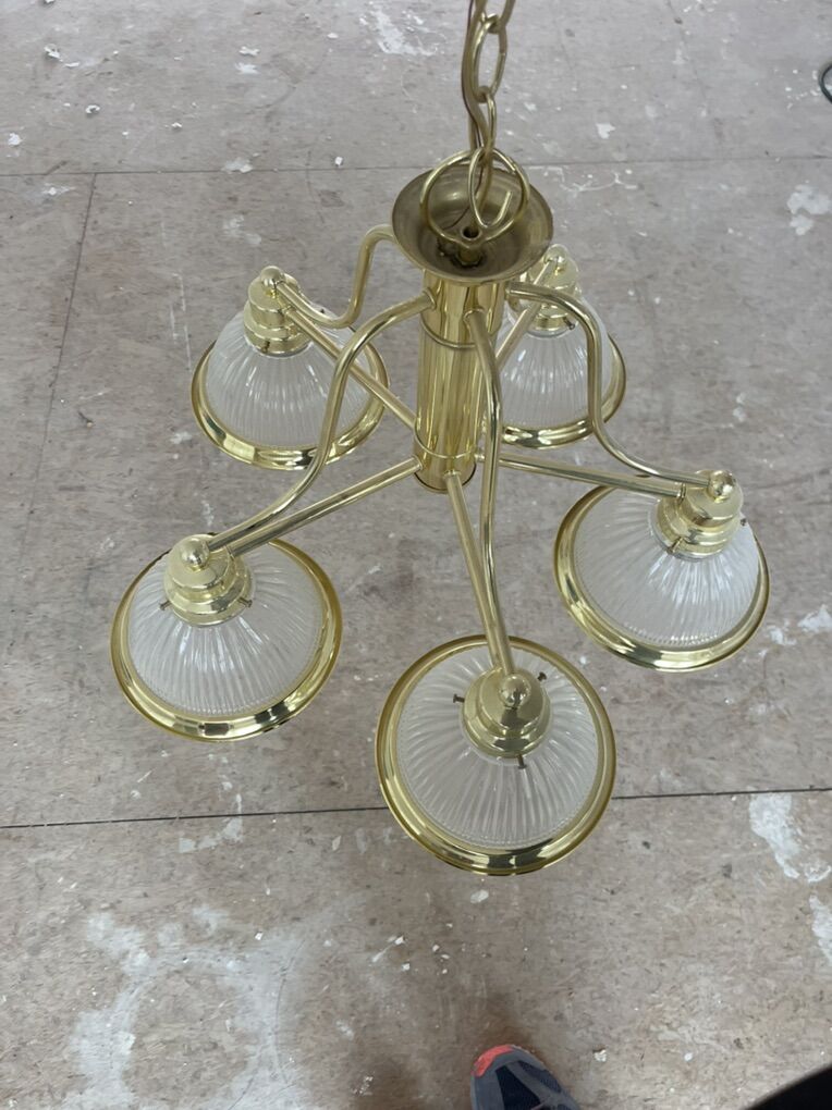 5 Light Gold & Glass Chandelier
