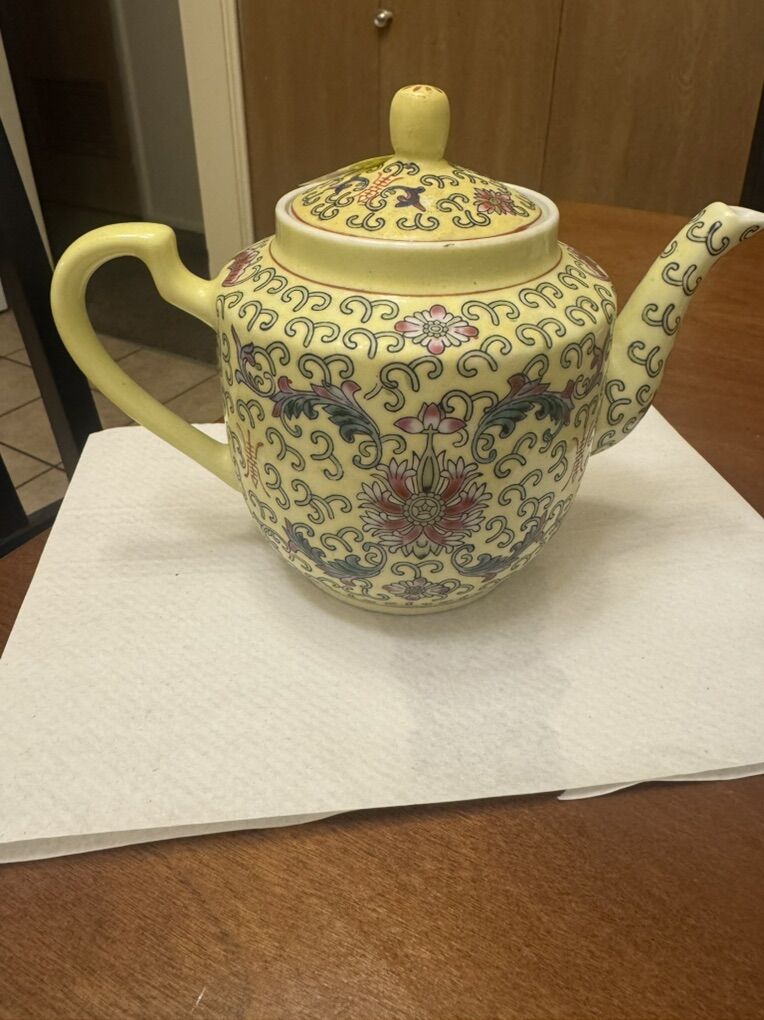 Chinese Hand Painted Yellow Teapot