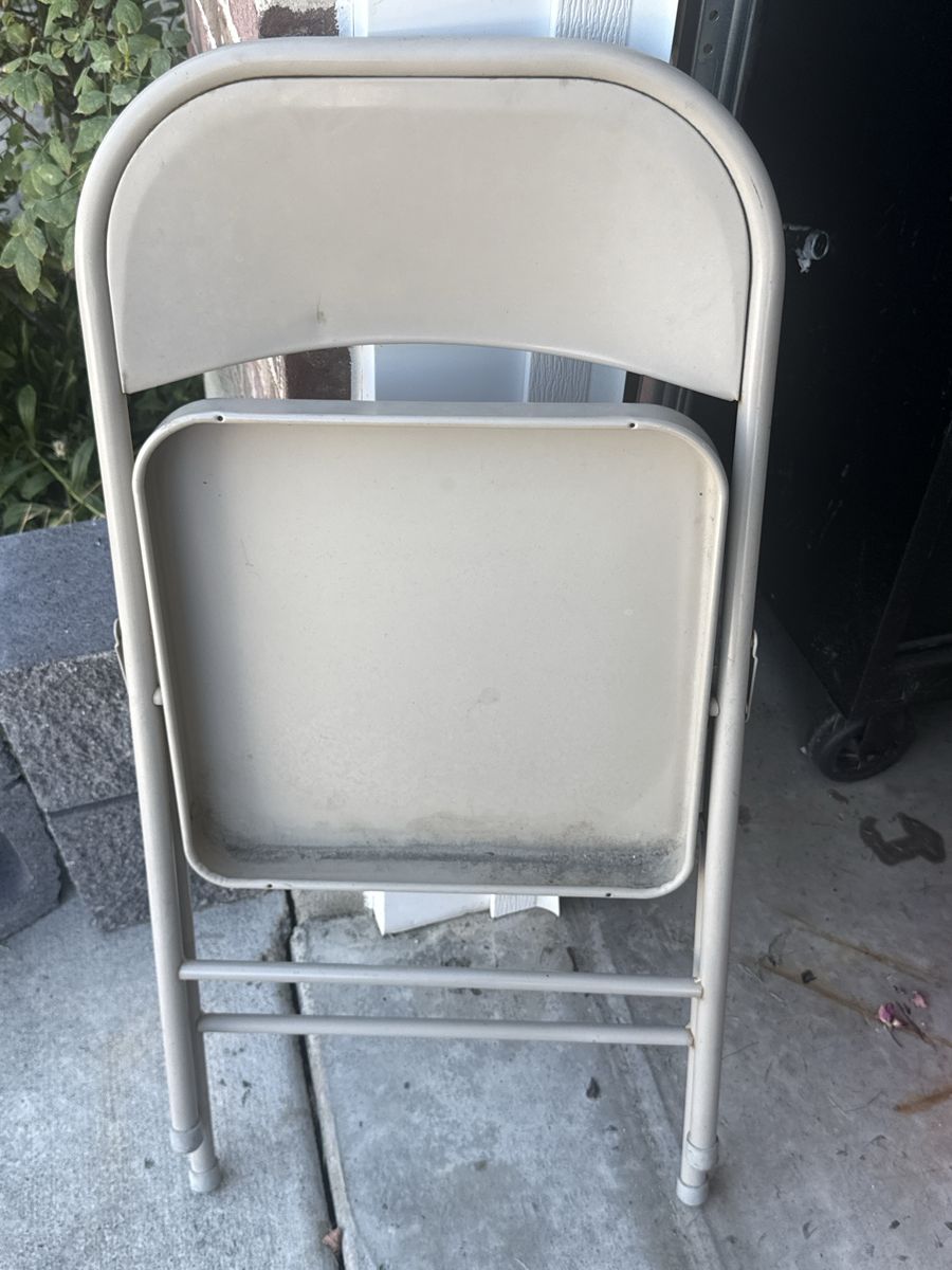 Beige Metal Folding Chair Portable Seating