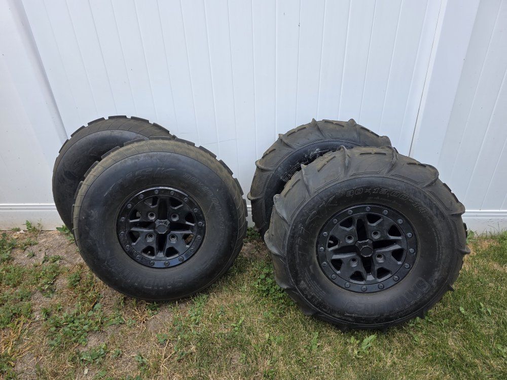 Tusk Sandlite 30x10.00-14 and 30x12.00-14 UTV Sand Paddle Tires & Wheels Set