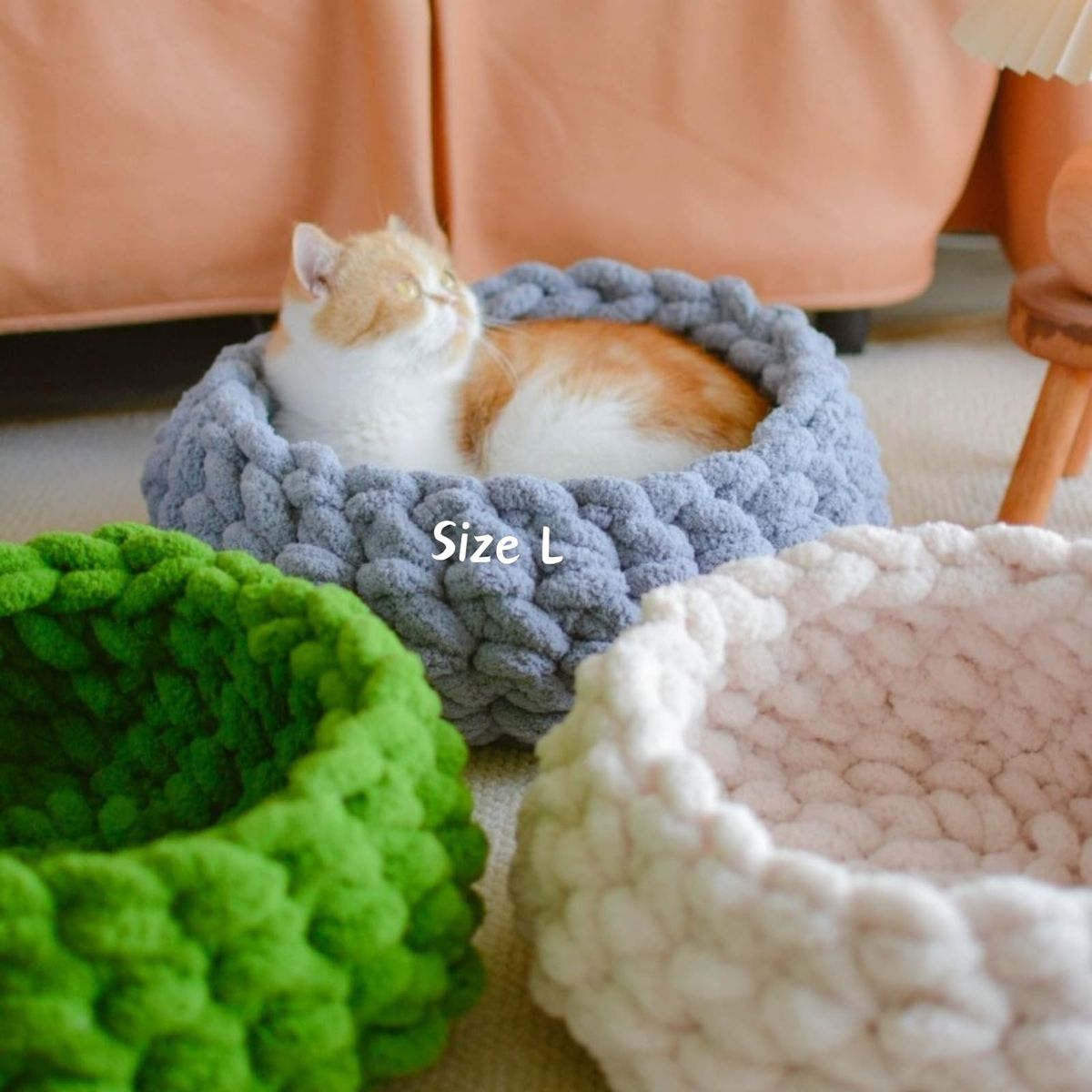 New! Urnat Cat Nest Bed, Handwoven Washable Round Cave Kitten (Cloud White,L)