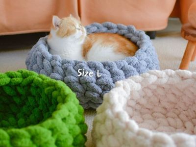 New! Urnat Cat Nest Bed, Handwoven Washable Round Cave Kitten (Cloud White,L)