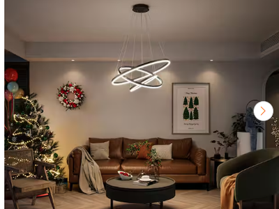 31 in. 3-Light Modern Black Geometric Adjustable Styling Tiered Integrated LED Chandelier for Bedroom and Kitchen Island