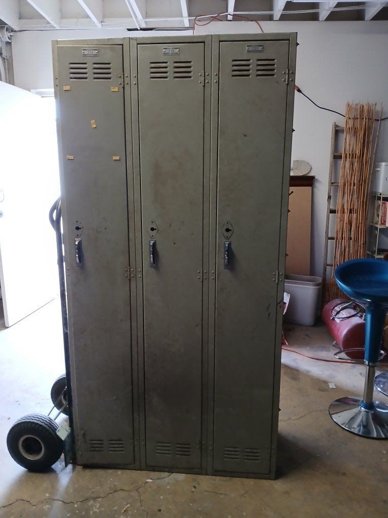 Vintage Metal School Lockers - 3 Units, Industrial Storage, Gym Locker Style
