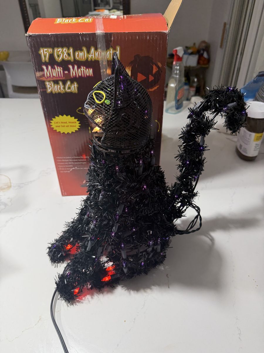 15" Animated Multi-Motion Light Up Black Cat Halloween Decoration with Box