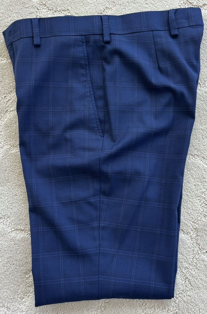 Boys Navy Windowpane Dress Pants Size 14R