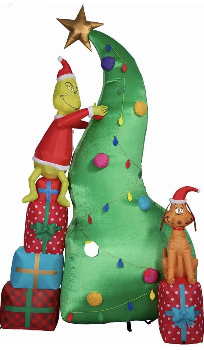 10 Ft Christmas Inflatable Grinch & Max with Tree and Presents