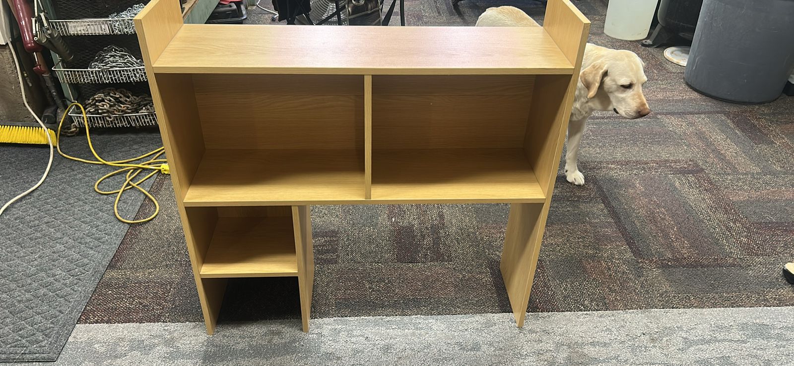 Light Wood Laminate Desk with Built-in Hutch and Storage Shelves
