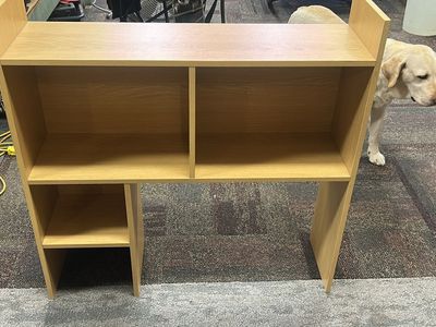 Light Wood Laminate Desk with Built-in Hutch and Storage Shelves