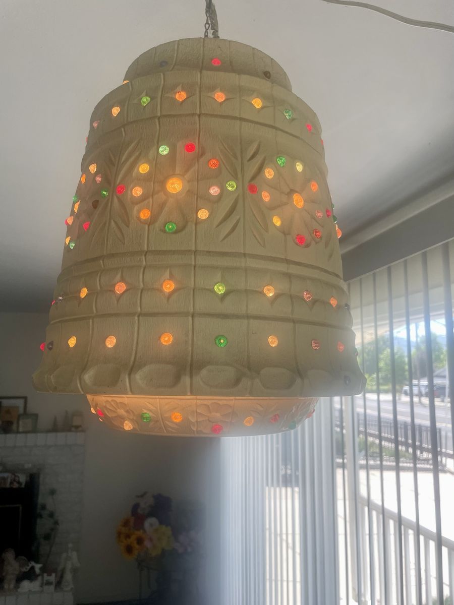 Vintage 70s LAWNWARE USA Beads Outdoor Hanging Swag Lamp RV Camper Light