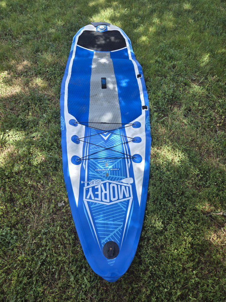 Morey Inflatable Stand Up Paddle Board Blue/White with Fin and Paddle