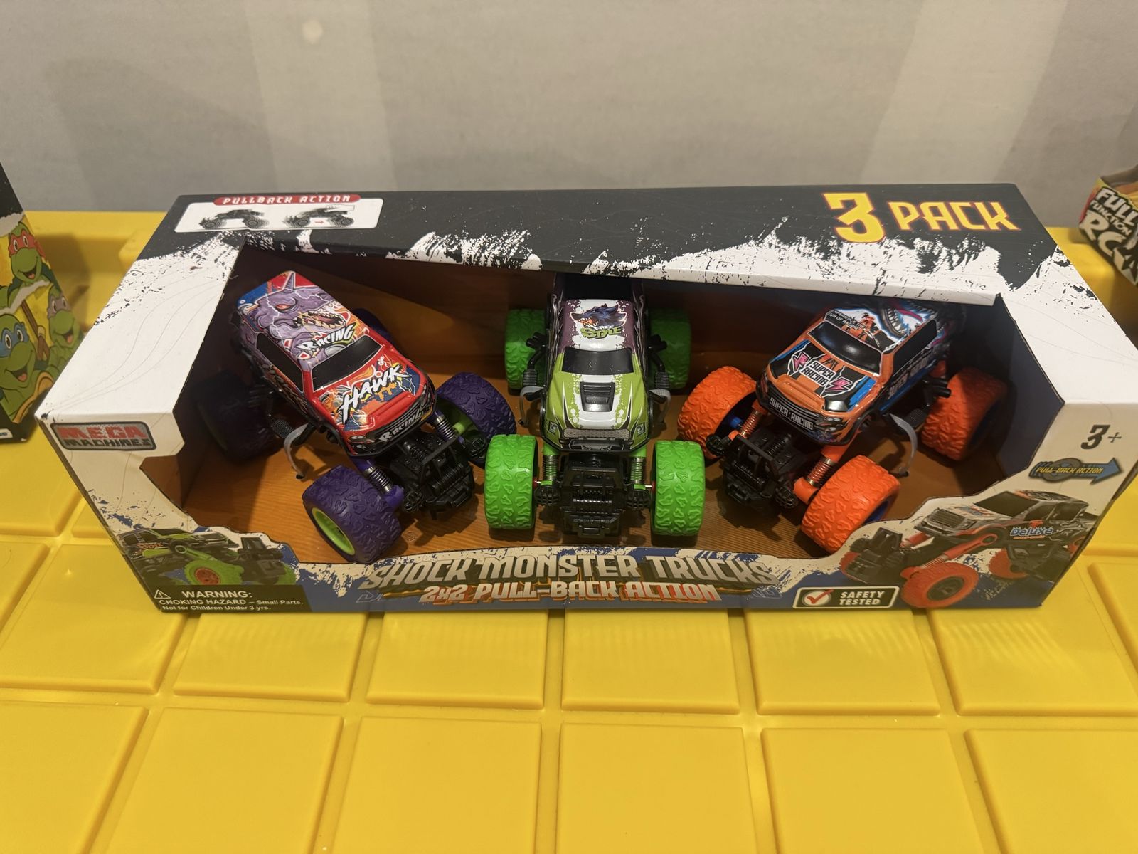 Mega Machines Shock Monster Trucks 3-Pack Pull-Back Action Toy Vehicles