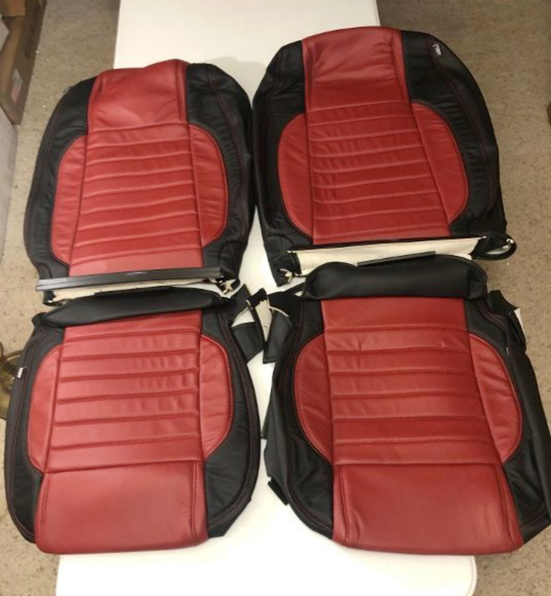 2013-2014 Ford Mustang Coupe V6/GT Katzkin Leather Seat Covers Two-Tone Black/Cardinal & Red Contrast Stitching