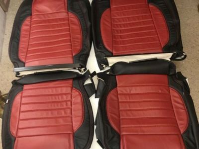 2013-2014 Ford Mustang Coupe V6/GT Katzkin Leather Seat Covers Two-Tone Black/Cardinal & Red Contrast Stitching