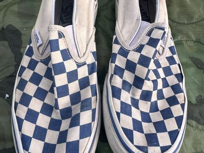 Vans Classic Checkerboard Slip-On Sneakers - Navy/White, Mens 5/Womens 6.5