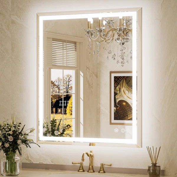Frameless Bathroom Mirror, Anti Fog LED Backlight