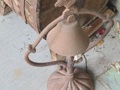 Antique Cast Iron Dinner Bell with Rooster Top and Stand