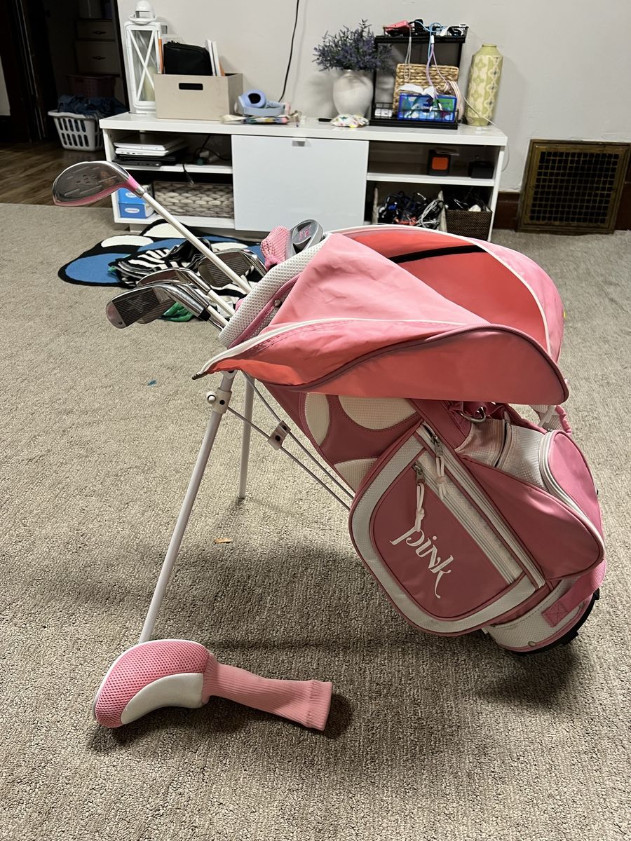 Pink Junior Golf Club Set with Bag - Driver, Putter, Irons - Youth LEFT Handed