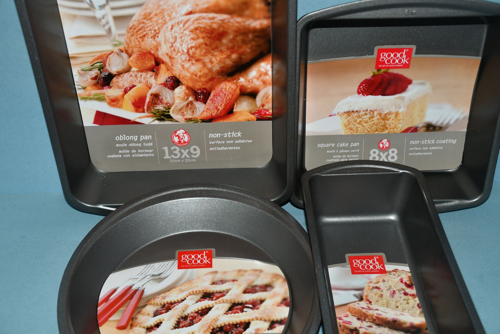 4 NEW NON STICK BAKING PANS ~ LOAF, PIE, CAKE & ROASTING ~ GOOD COOK ~ NICE!