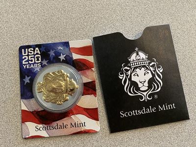 Scottsdale Mint 1oz Silver & Gold Lion Coin with USA 250 Years Card and Sleeve, numbered .999 Fine Silver #154/250