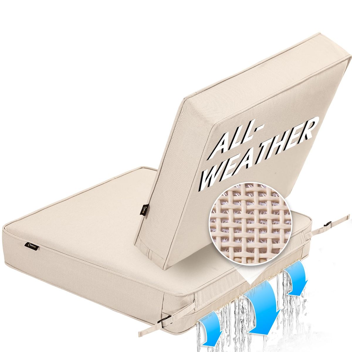 New All-Weather DryFast Foam Outdoor Patio Furniture Cushions, FadeShield Water Resistant Deep