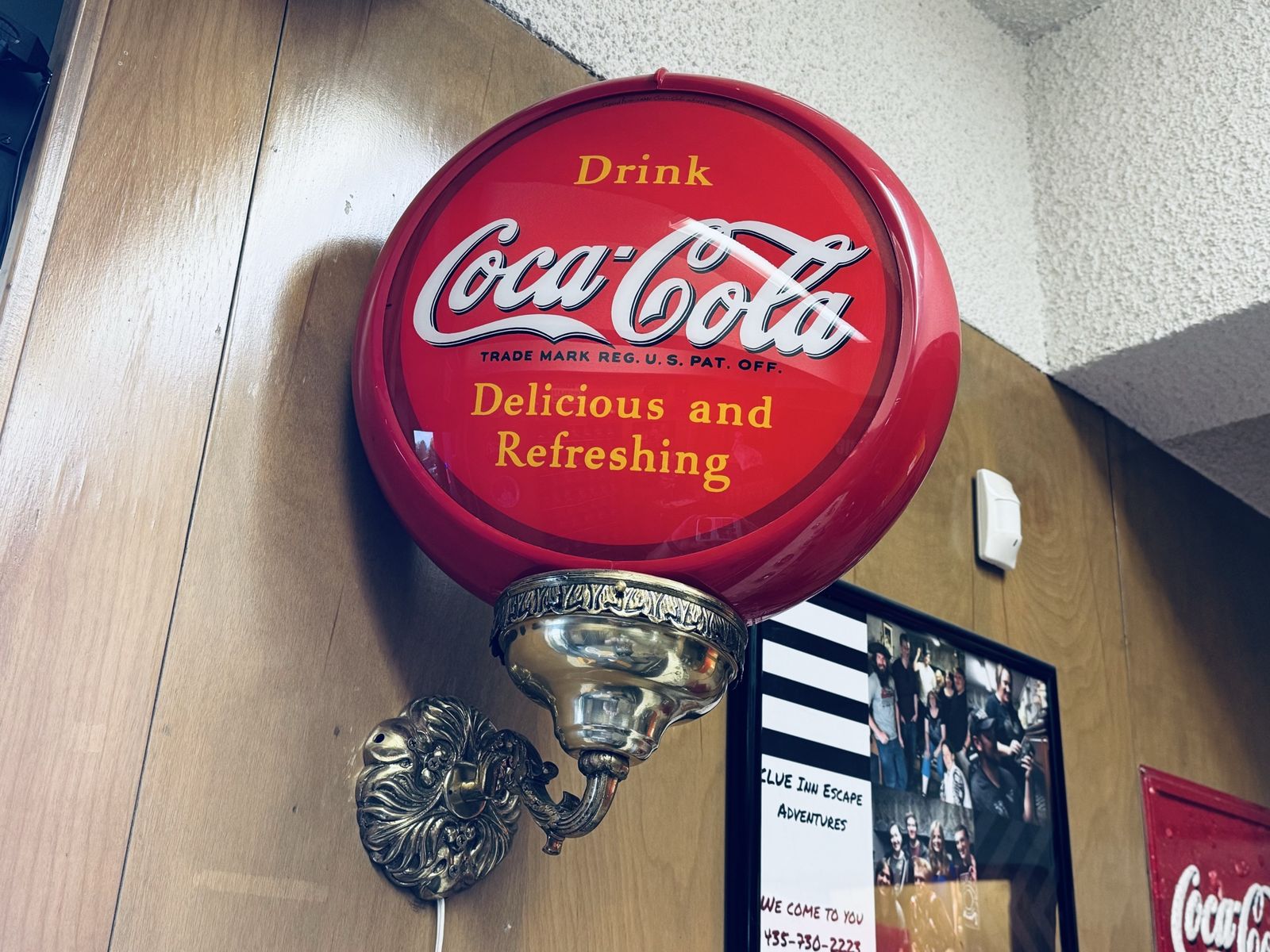 Vintage Coca-Cola "Drink Delicious and Refreshing" Lighted Wall Sign - Red & Brass