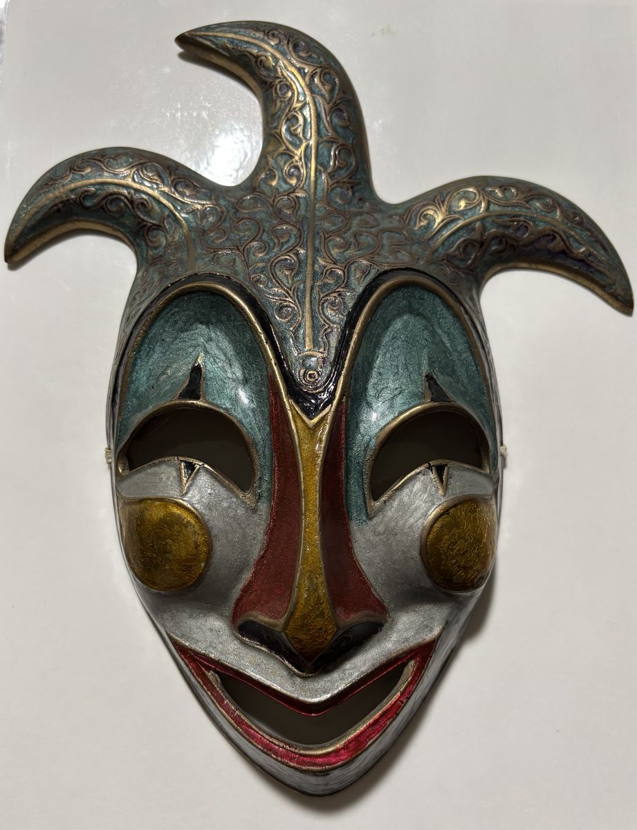 Vintage Brass Mardi Gras Jester Mask