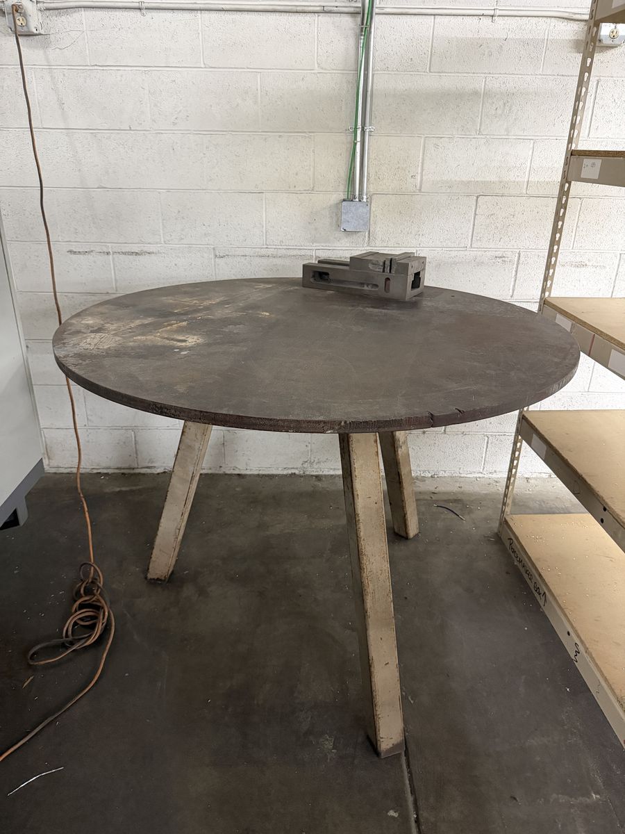 Industrial Round Work Table - Heavy-Duty Metal Top & Sturdy Legs - Shop/Garage/Workshop Furniture welding and grinding